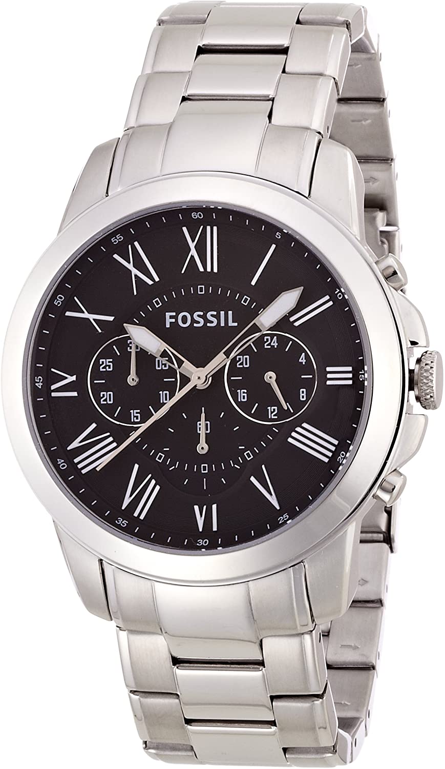 Authentic Fossil Men Grant Chronograph Black Dial Silver Stainless Steel FS4736 Jam Tangan Lelaki