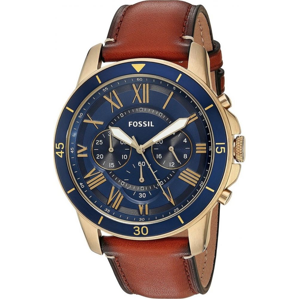 Authentic Fossil Men Grant Sport Navy Blue Dial Brown Leather Watch FS5268 Jam Tangan Lelaki