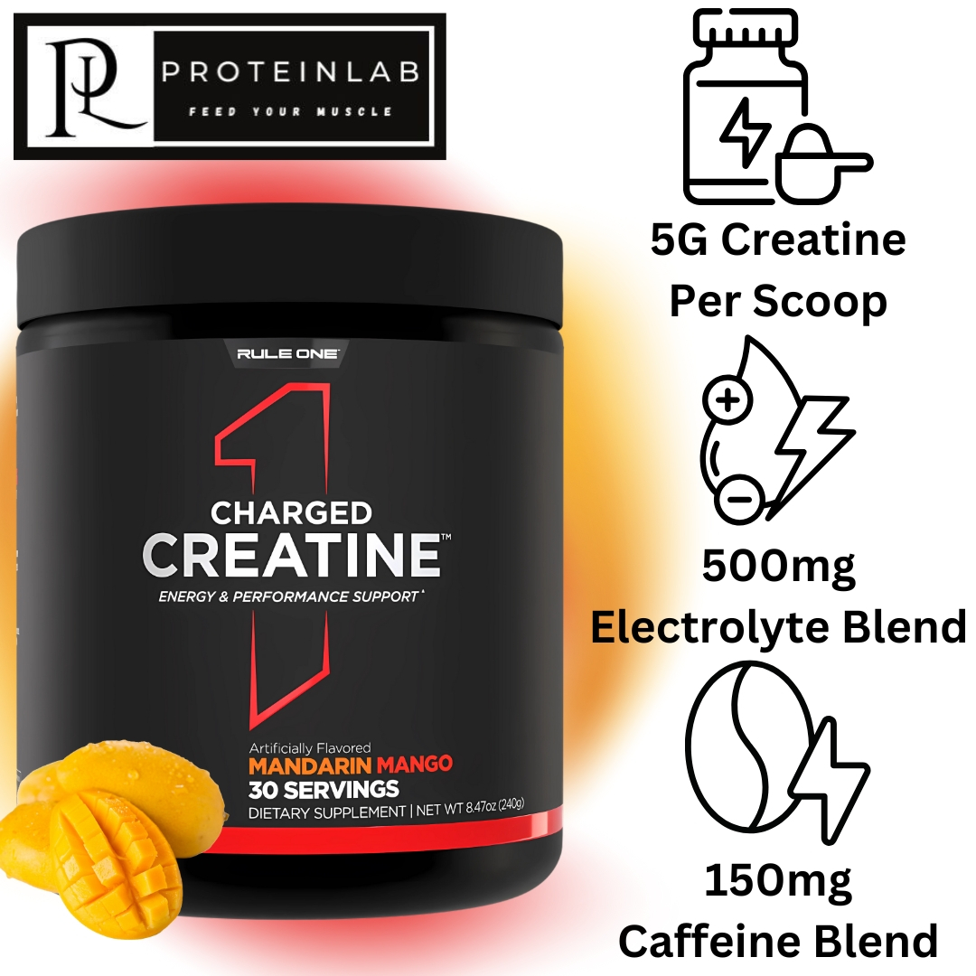 Rule 1 Charged Creatine: Best 5g Creatine, with 150mg Caffeine & Electrolytes for Energy & Muscle Gr