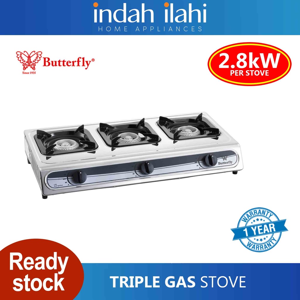 Butterfly Dapur Gas 3 Pembakar Triple Burner Gas Stove BGC-3011L