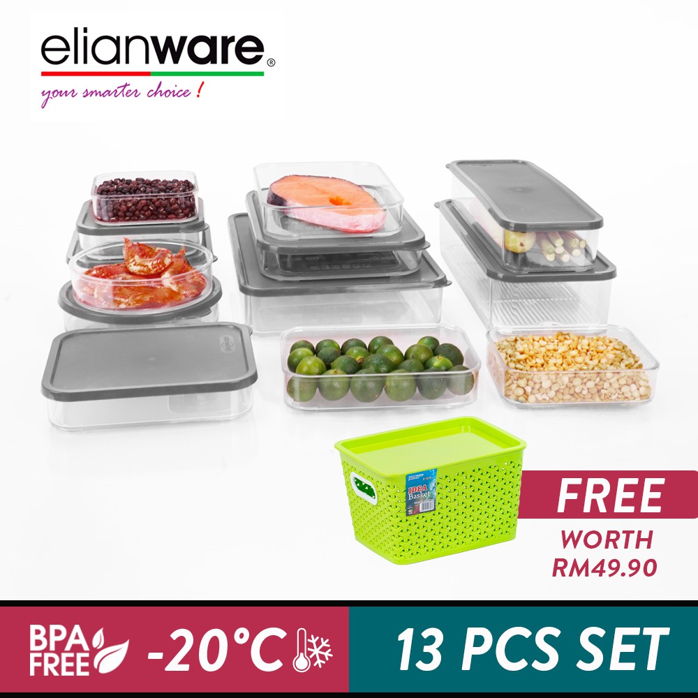 Elianware E-Concept Premium 13Pcs Fridge Keeper Value Set [FREE 1 x 35.5cm Storage Box with cover]