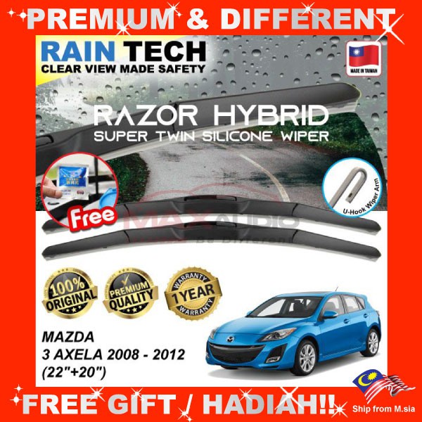 [FREE Gift] MAZDA 3 AXELA 2008 - 2012 (22/20) RAIN-TECH RAZOR HYBRID Silicone Aerodynamic Clean Wipe