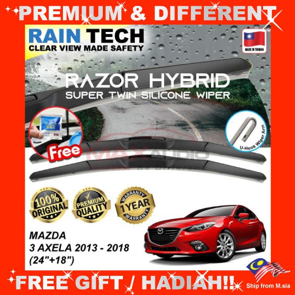 [FREE Gift] MAZDA 3 AXELA 2013 - 2018 (24/18) RAIN-TECH RAZOR HYBRID Silicone Aerodynamic Clean Wipe