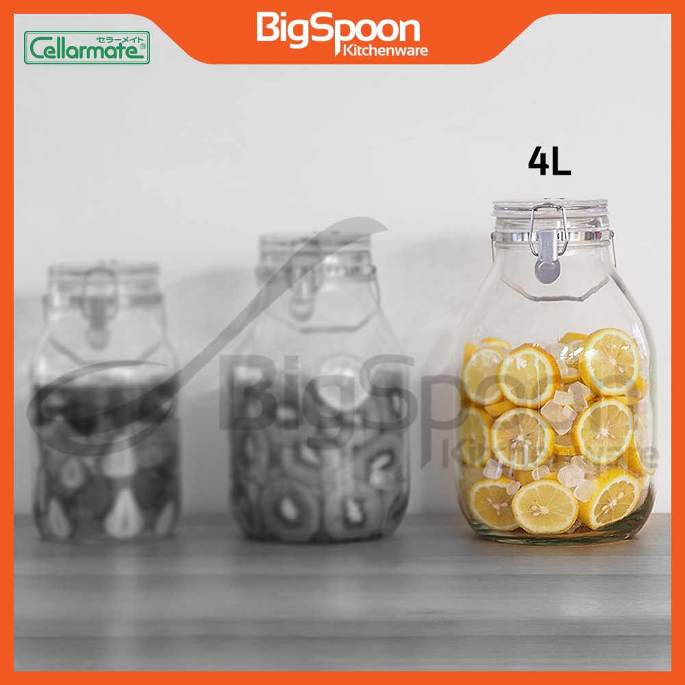 [JAPAN] CELLARMATE Thick Airtight Glass Jar with Lid And Handle/Balang Kuih Raya/Bekas Kaca Kedap Ud