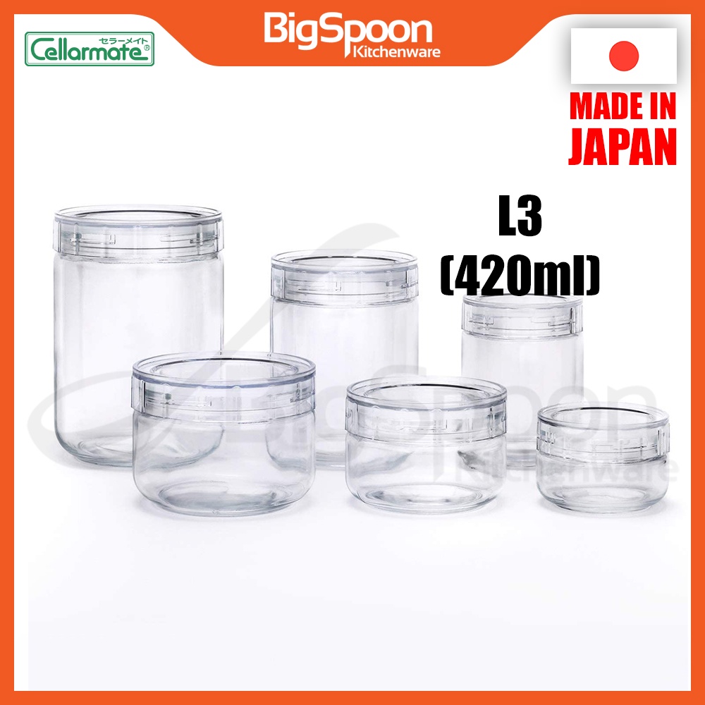 [JAPAN] CELLARMATE Stackable Food Organizer Storage Container Thick Clear Glass Jar with Lid/Bekas K