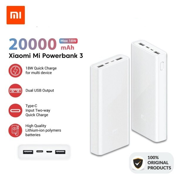 Xiaomi Mi Powerbank 3C Version Fast Charge | Dual USB Input Output Port 18W 20000mAh PLM18ZM