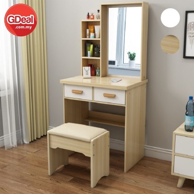 GDeal High Quality Dressing Table Makeup Table Set With 360 degree Mirror And Soft Padded Stool For