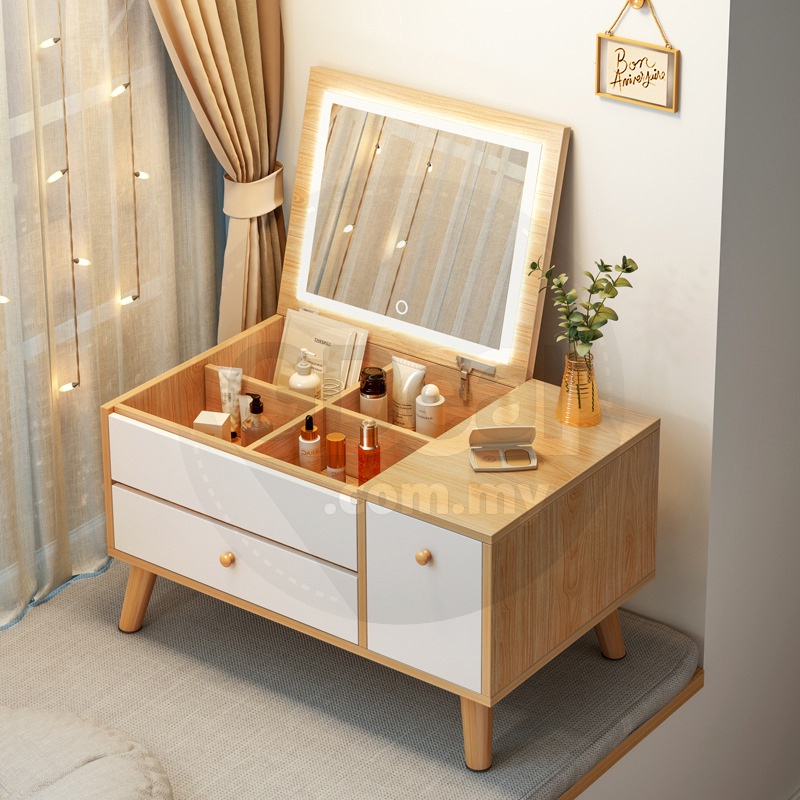 GDeal Dressing Table Bedroom Modern Minimalist With Cosmetic Compartments And LED Light