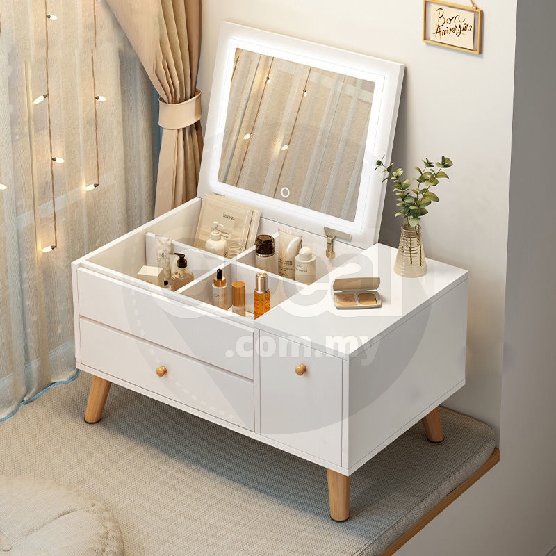 GDeal Dressing Table Bedroom Modern Minimalist With Cosmetic Compartments And LED Light