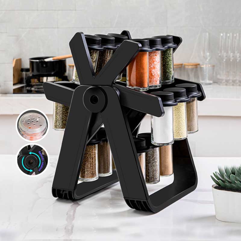 GDeal Ferris Wheel Rotatable Glass Seasoning Rack Set Seasoning Spice Jar With 18 Cans