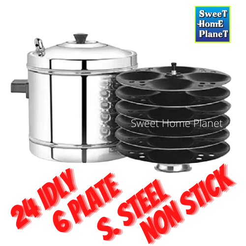 [Support Gas / Induction Stove] Stainless Steel 24 Idly 6 Plates Idli Cooker Non Stick Idly Maker Dh