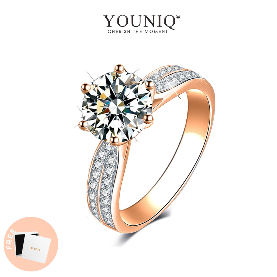 YOUNIQ ESTELA Diamond ROM Engagement Wedding Adjustable Ring with Double Cubic Zirconia Silver / Gol