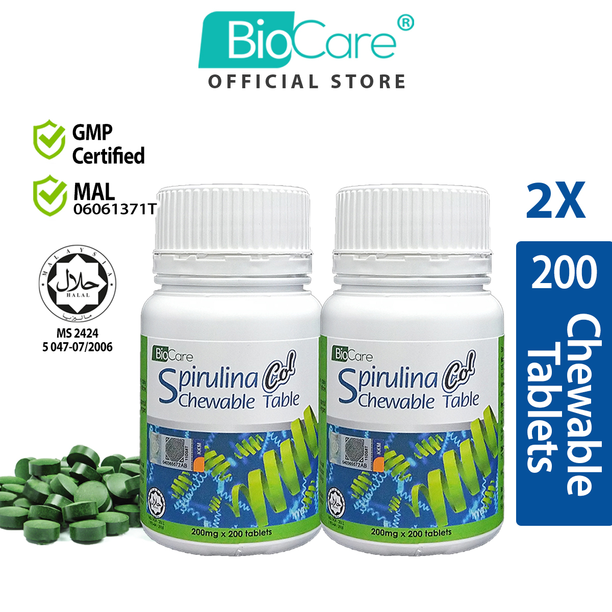 Biocare Spirulina Col 2X 200 tablets 200mg