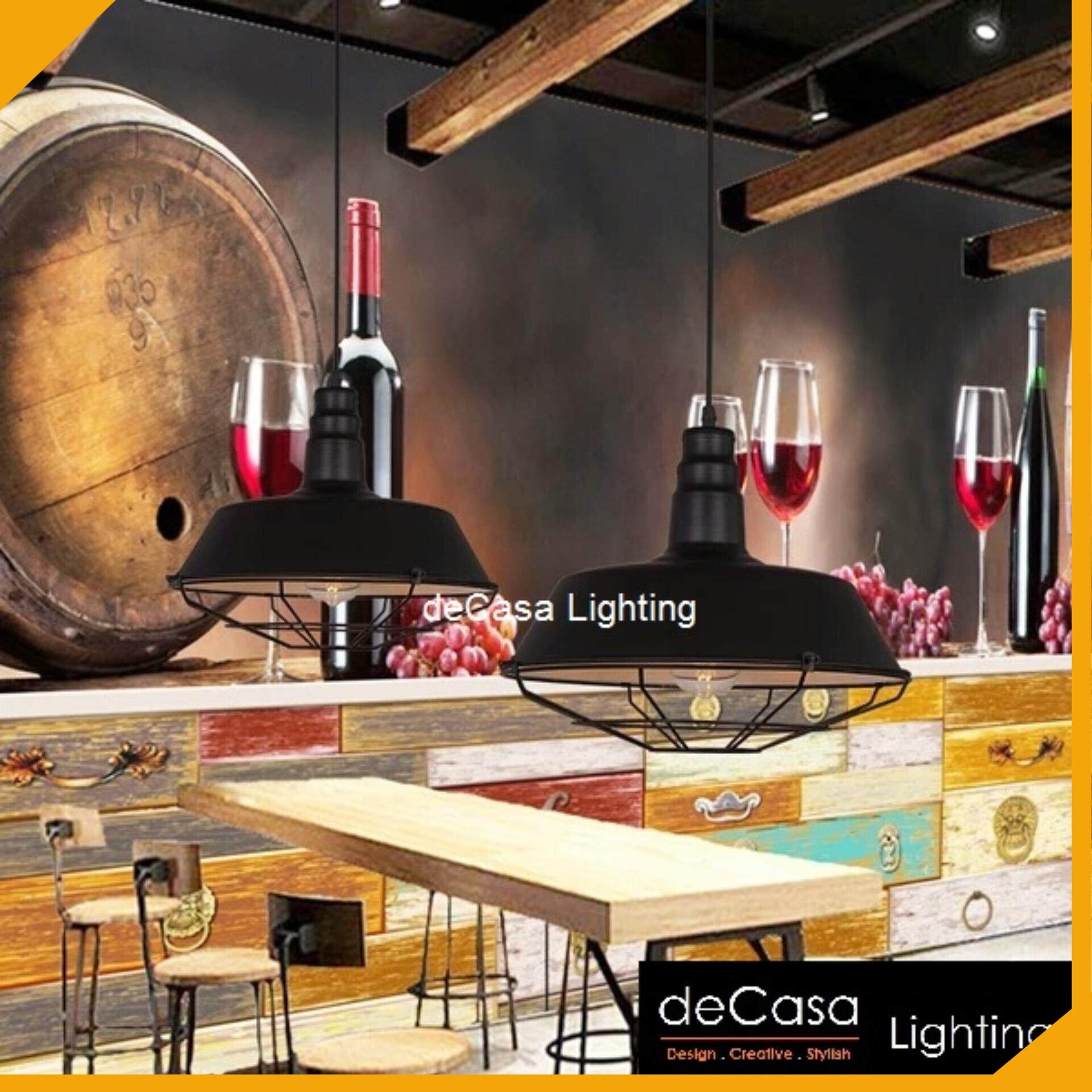 360mm/460mm Black Hanging Light DECASA LIGHTING Loft Pendant Light Lampu Gantung (LY-360-460-NET)