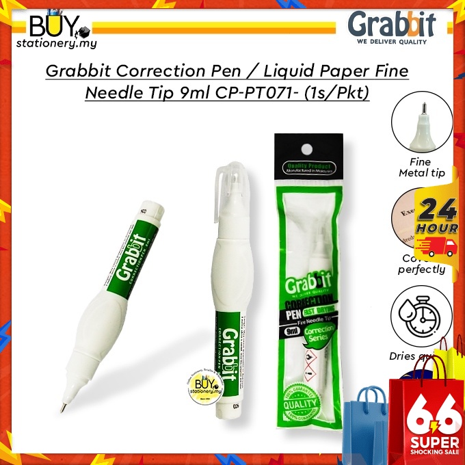Grabbit Correction Pen / Liquid Paper Fine Needle Tip 9ml CP-PT071 - (1s/Pkt)