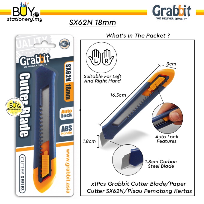 【Part B】Grabbit Cutter Blade Paper Cutter Knife Heavy Duty - (1s/CARD) Pisau Pemotong Kertas Pisau T