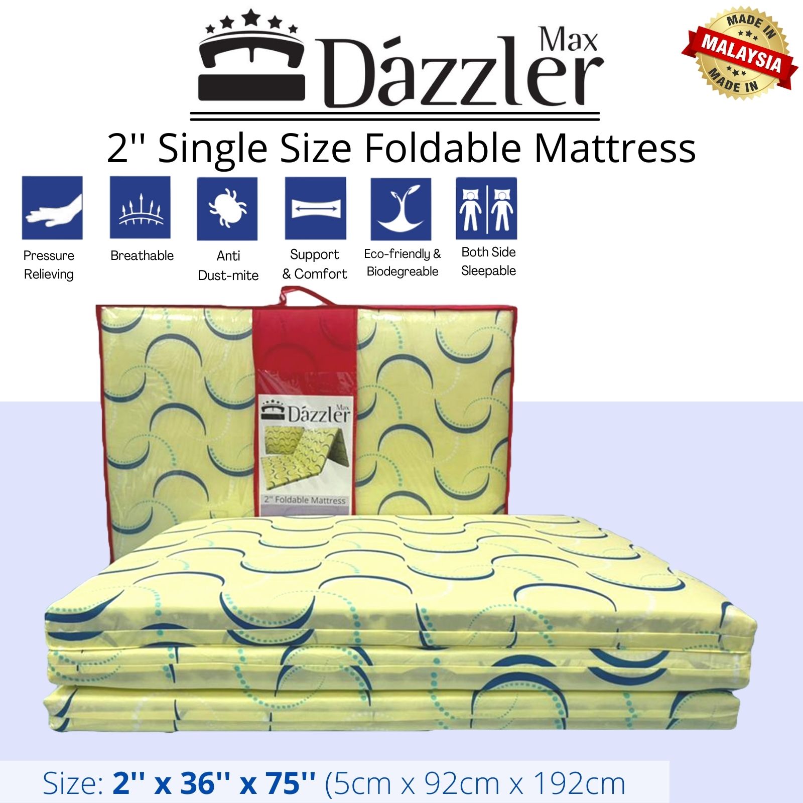 Dazzler Max 2 Inch Three Fold Rebond Mattress Single Size Comfortable  Easy storage Tilam Lipat
