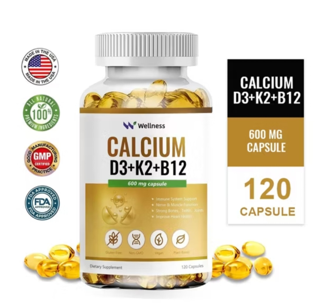 Wellness Calcium Vitamin D3 K2 B12 600mg Capsule (120 Capsule)
