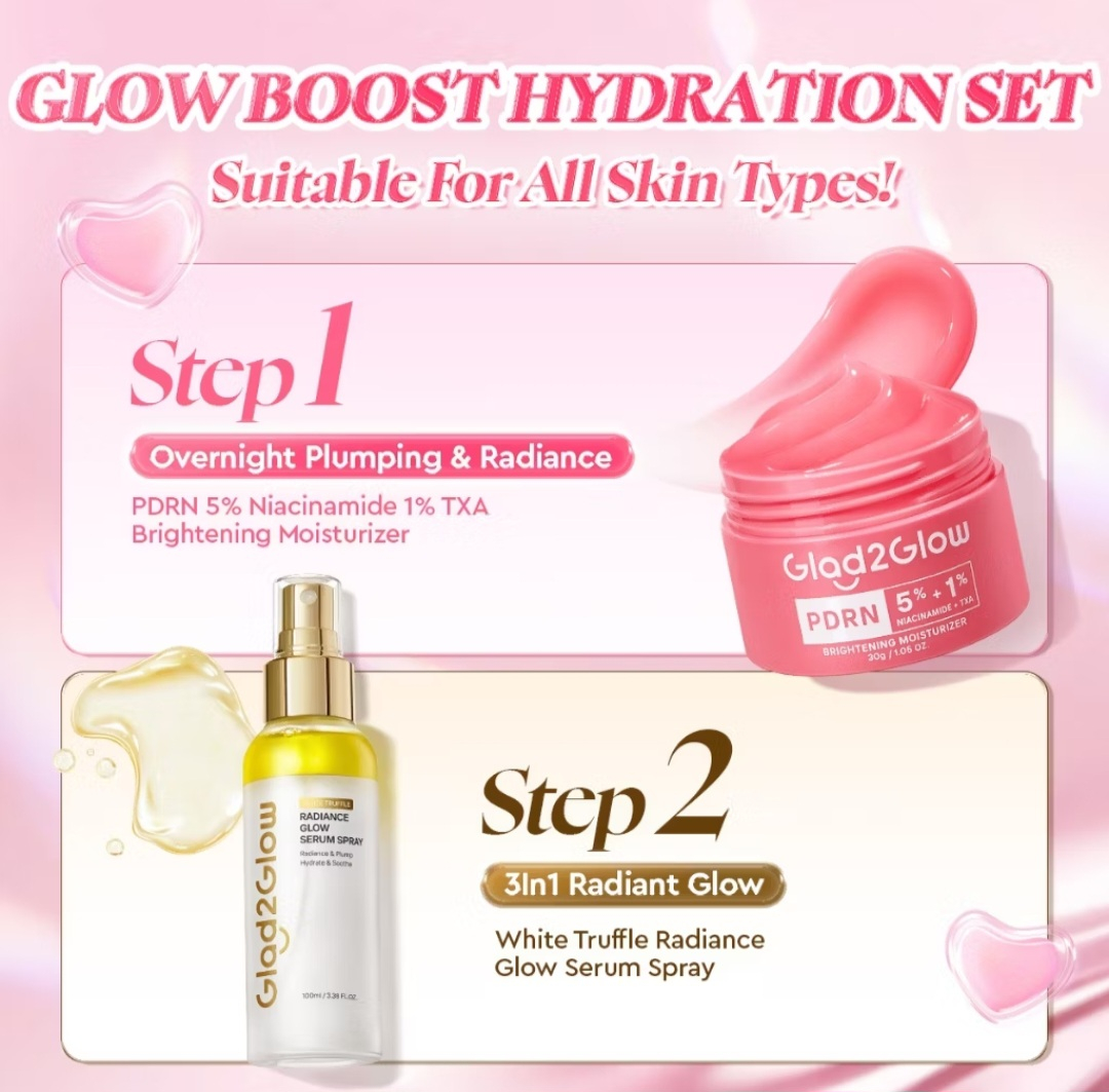 Glad2Glow PDRN Glow Boost Hydration Set (Moisturizer 30g + Serum Spray 100ml)