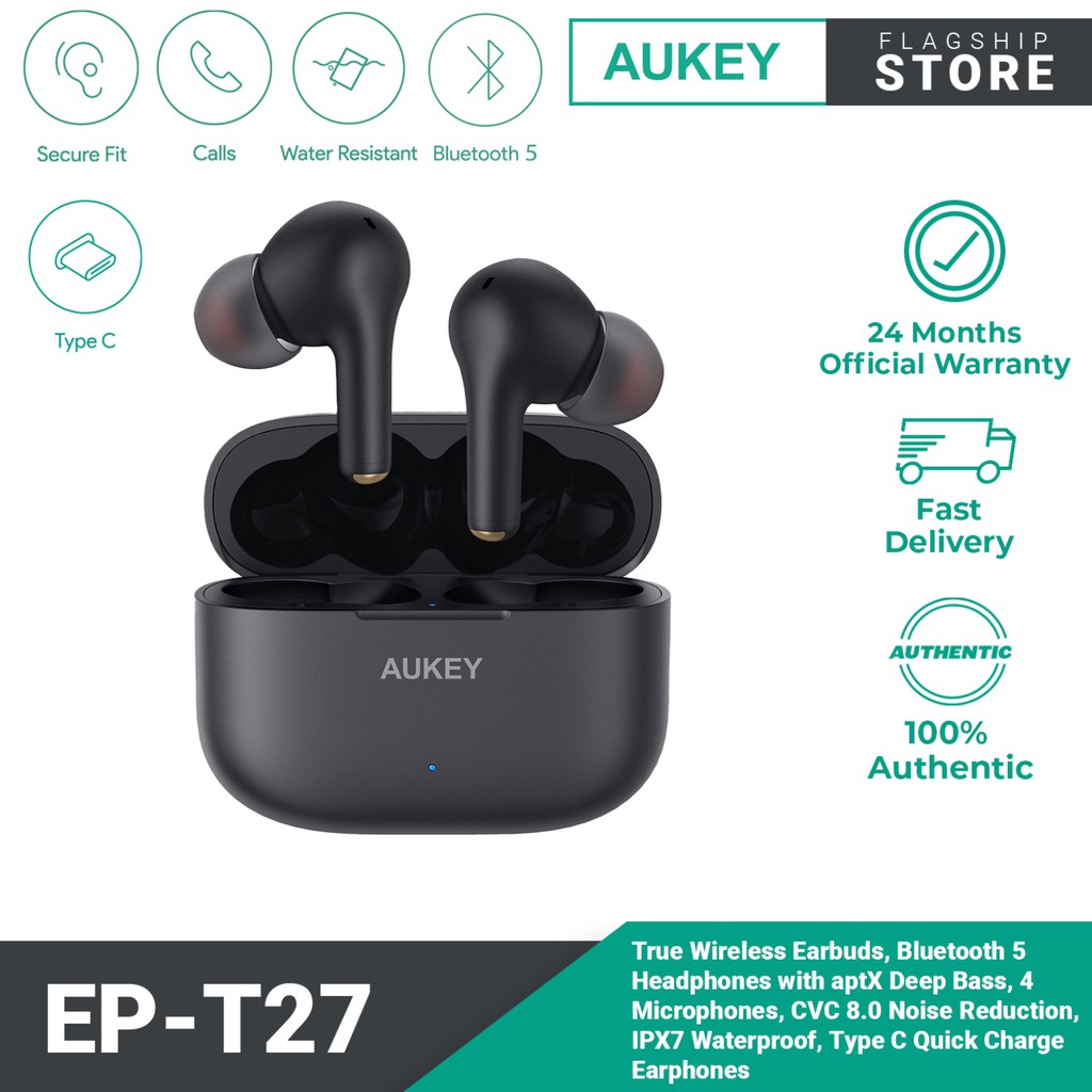 AUKEY EP-T27 True Wireless Earbuds TWS Bluetooth 5 earphone with aptX Deep Bass CVC 8.0 Noise Reduct