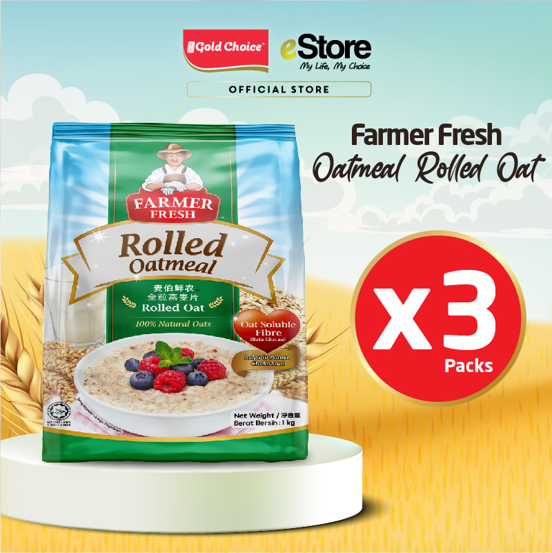 FARMER FRESH Oatmeal Rolled Oats - 1kg X 3 Packs [Oat]