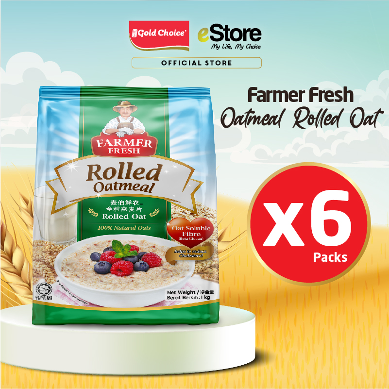FARMER FRESH Oatmeal Rolled Oats - 1kg X 6 Packs [Oat]