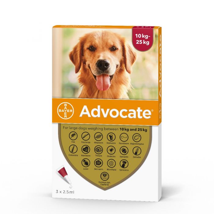 Advocate Dog - Spot-On Solution for Large Dogs 10kg-25kg (3x2.5ml pipette)