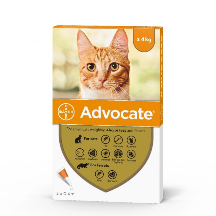 Advocate Cat Small Spot On Solution 3 x 0.4ml for treatment of fleas heartworm intestinal worm ear m
