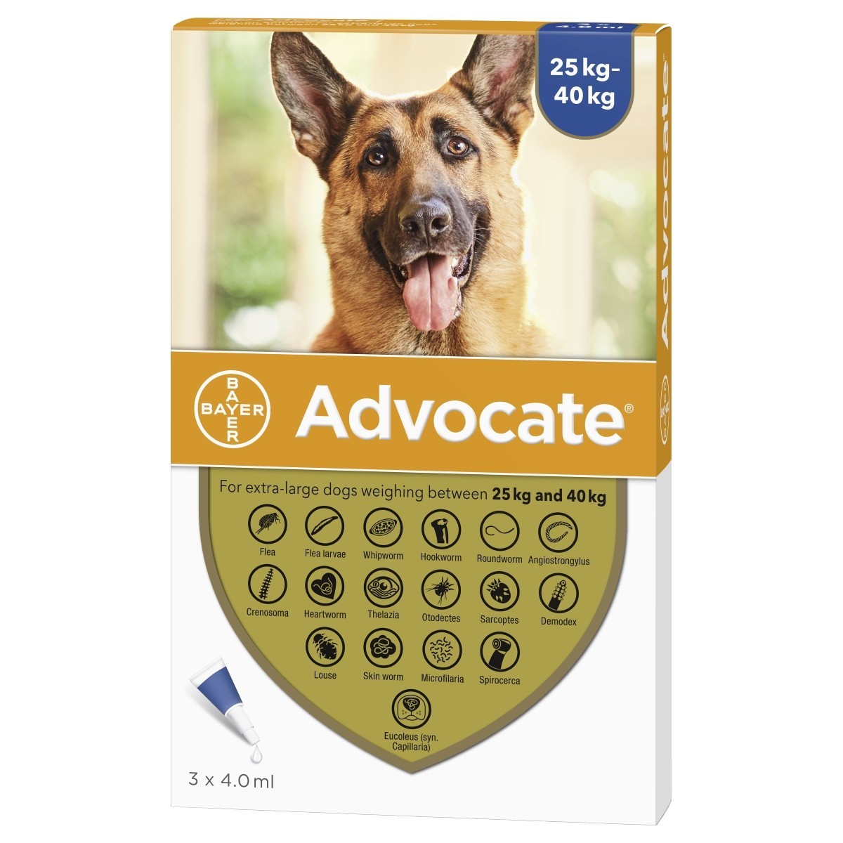 Advocate Dog, Spot-On Solution for Extra Large Dogs 25kg-40kg (3x4.0ml pipette)