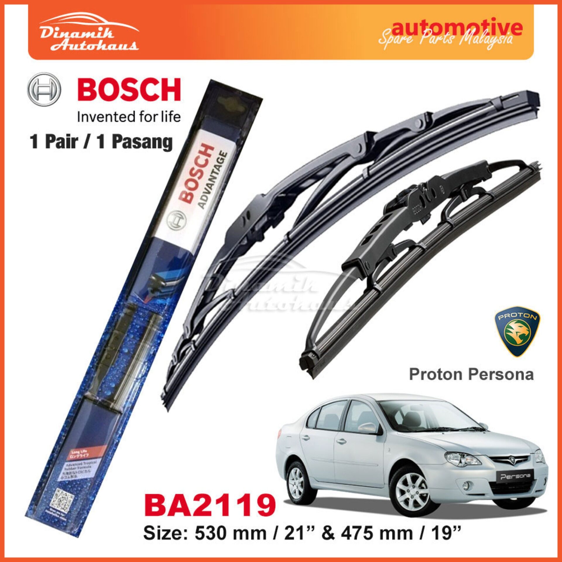 Proton Persona CM6 Year 2007 To 2015 Car Windshield Front Wiper (Wiper Cermin Depan Kereta) Size 21"