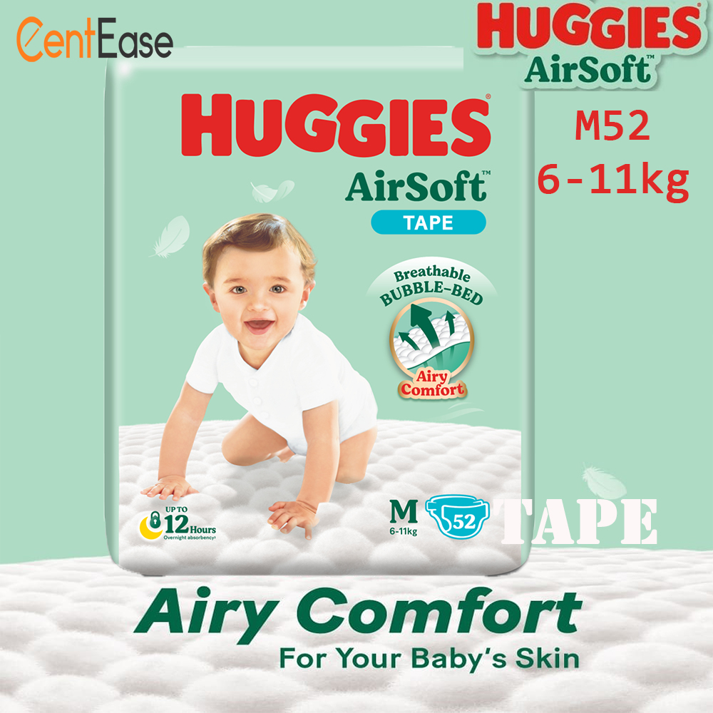 Huggies Air Soft Tape Baby Diapers S M L XL - Bubble Bed Tech