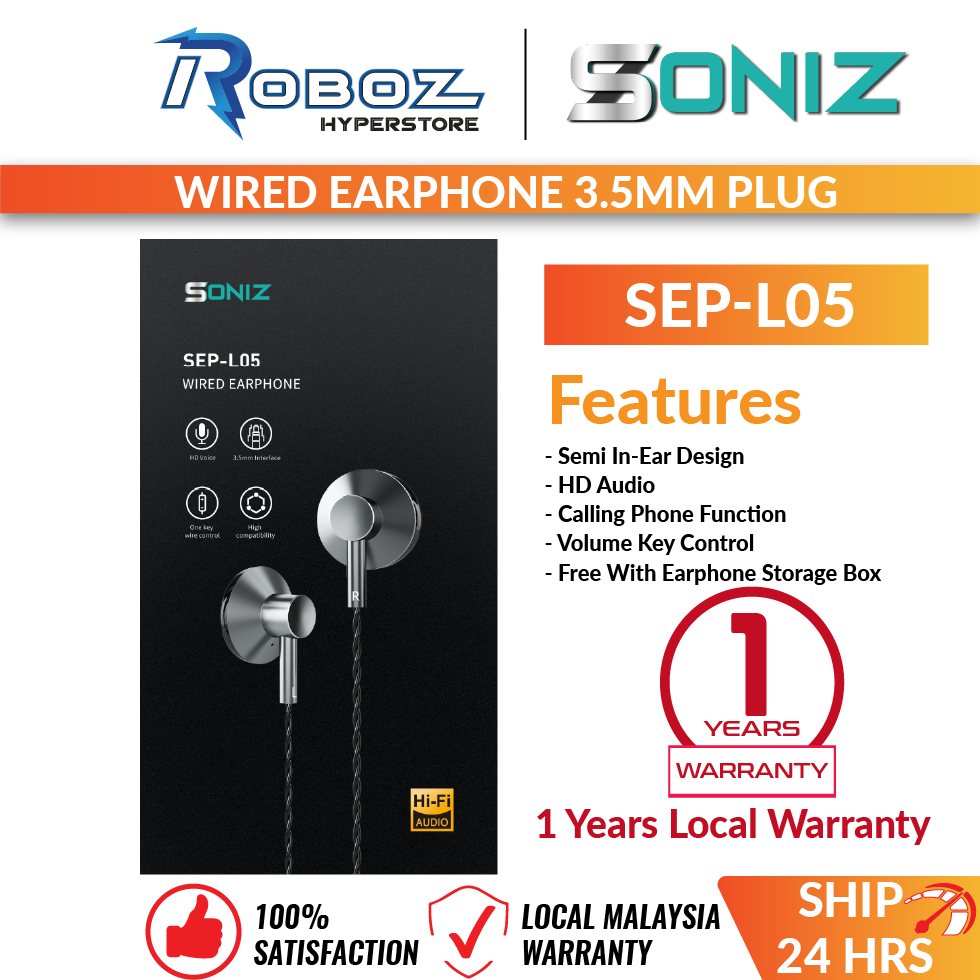 Soniz SEP-L05 Wired Earphone 3.5mm Plug (1 Year Local Warranty) Roboz Hyperstore