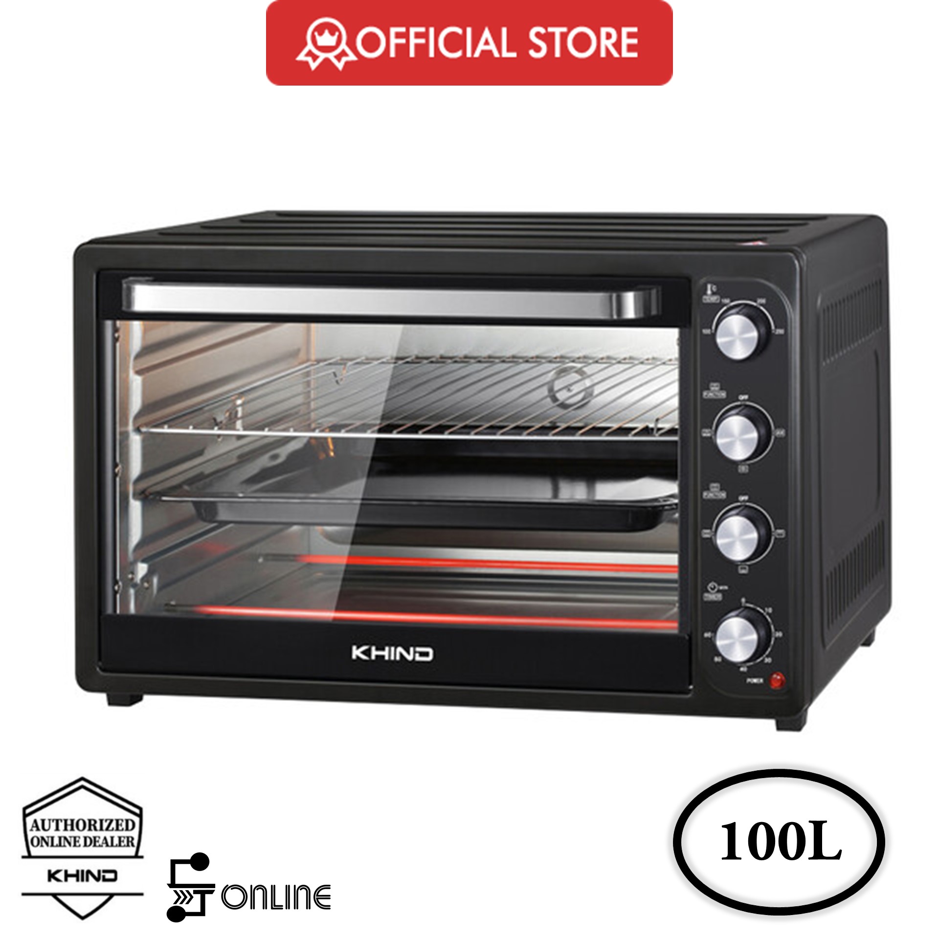 Khind OT100E Electric Oven 100L With 6 Stage Switch For Heating Big Ketuhar Elektrik Black Hitam